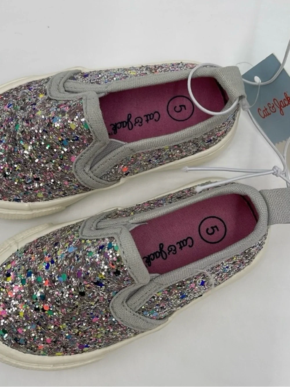 Cat & Jack Girls Silver Multi-Glitter Slip-On Sneakers